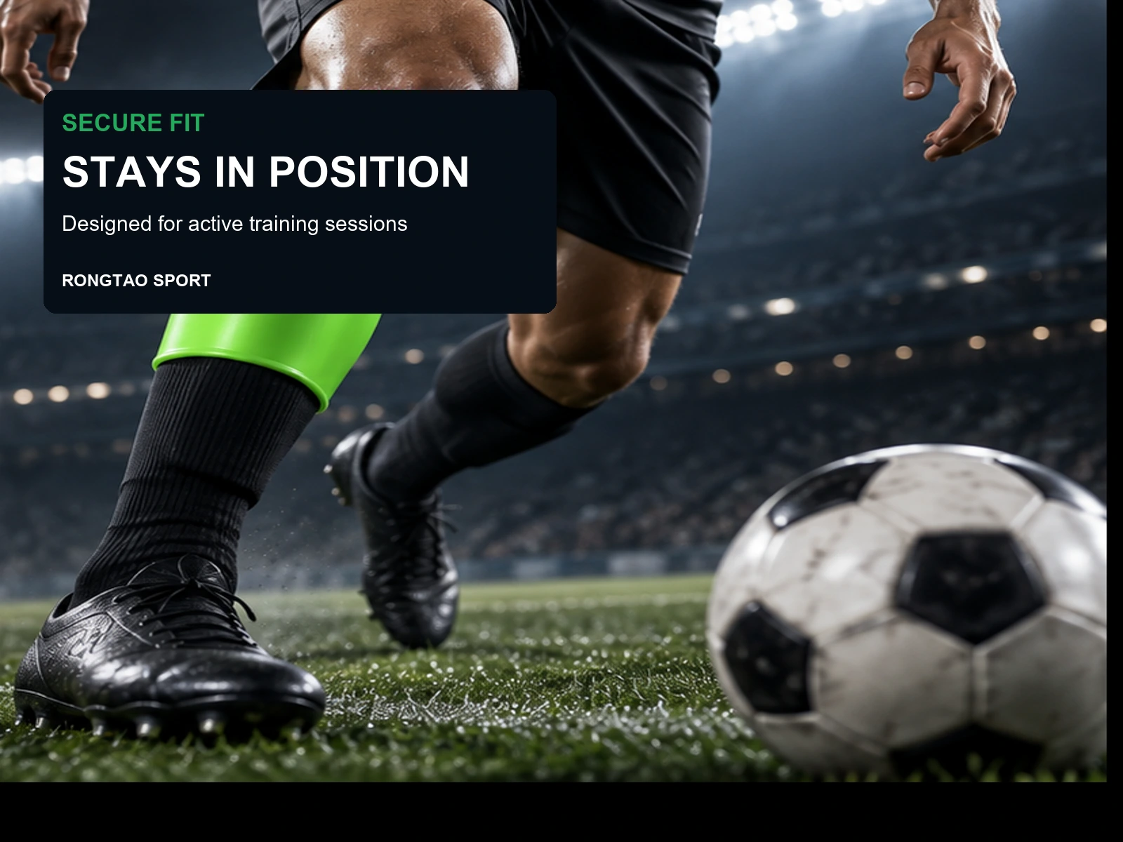 Green silicone shin training band with a close lower-leg fit