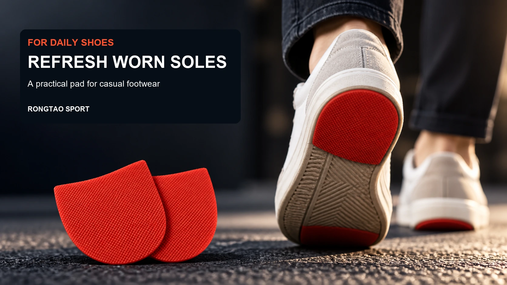 Shoe fitted with a rubber half sole repair pad