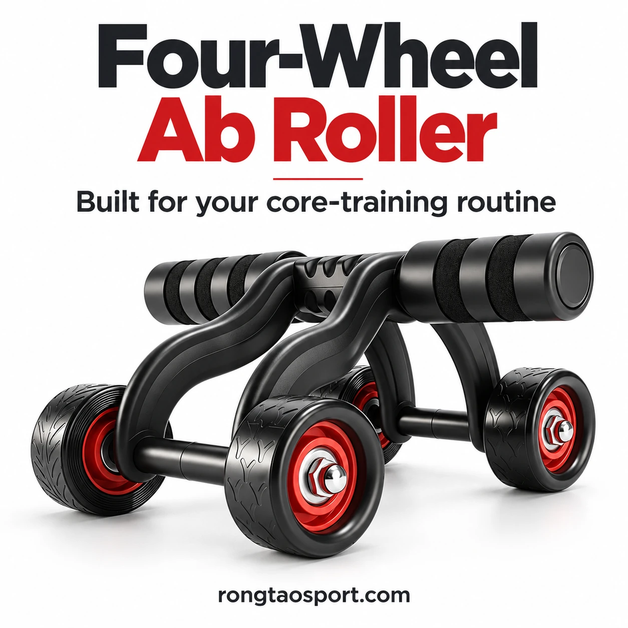 Black and red four-wheel ab roller for core training