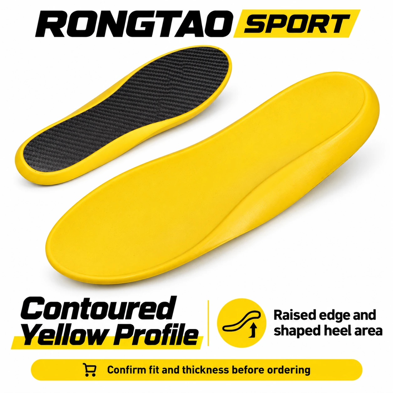 Yellow contoured insole profile and raised edge