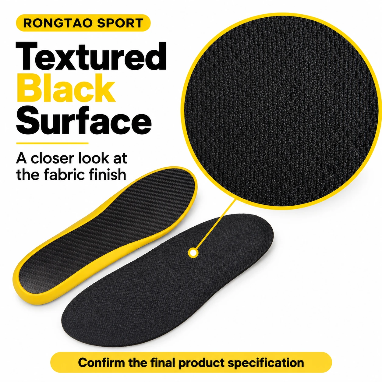 Black textile surface shown alongside the carbon-face insole