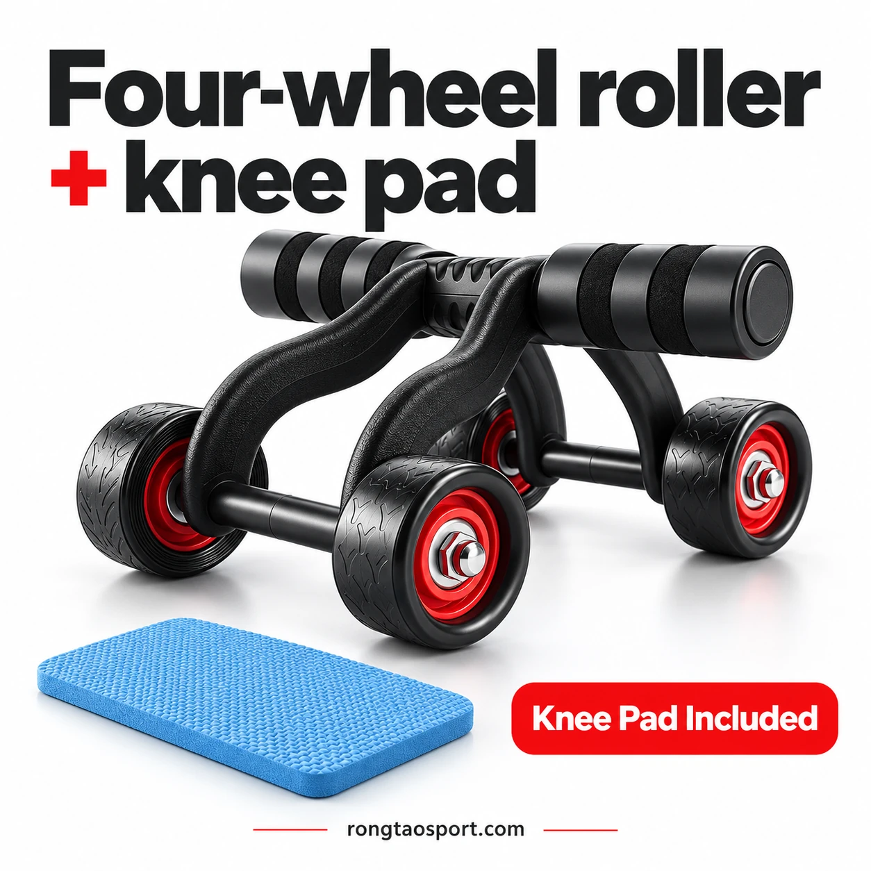 Four-wheel ab roller with included blue knee pad
