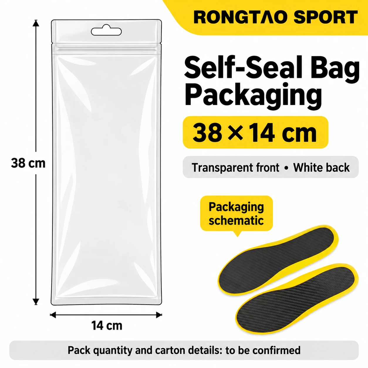 Schematic of a 38 by 14 cm self-seal bag