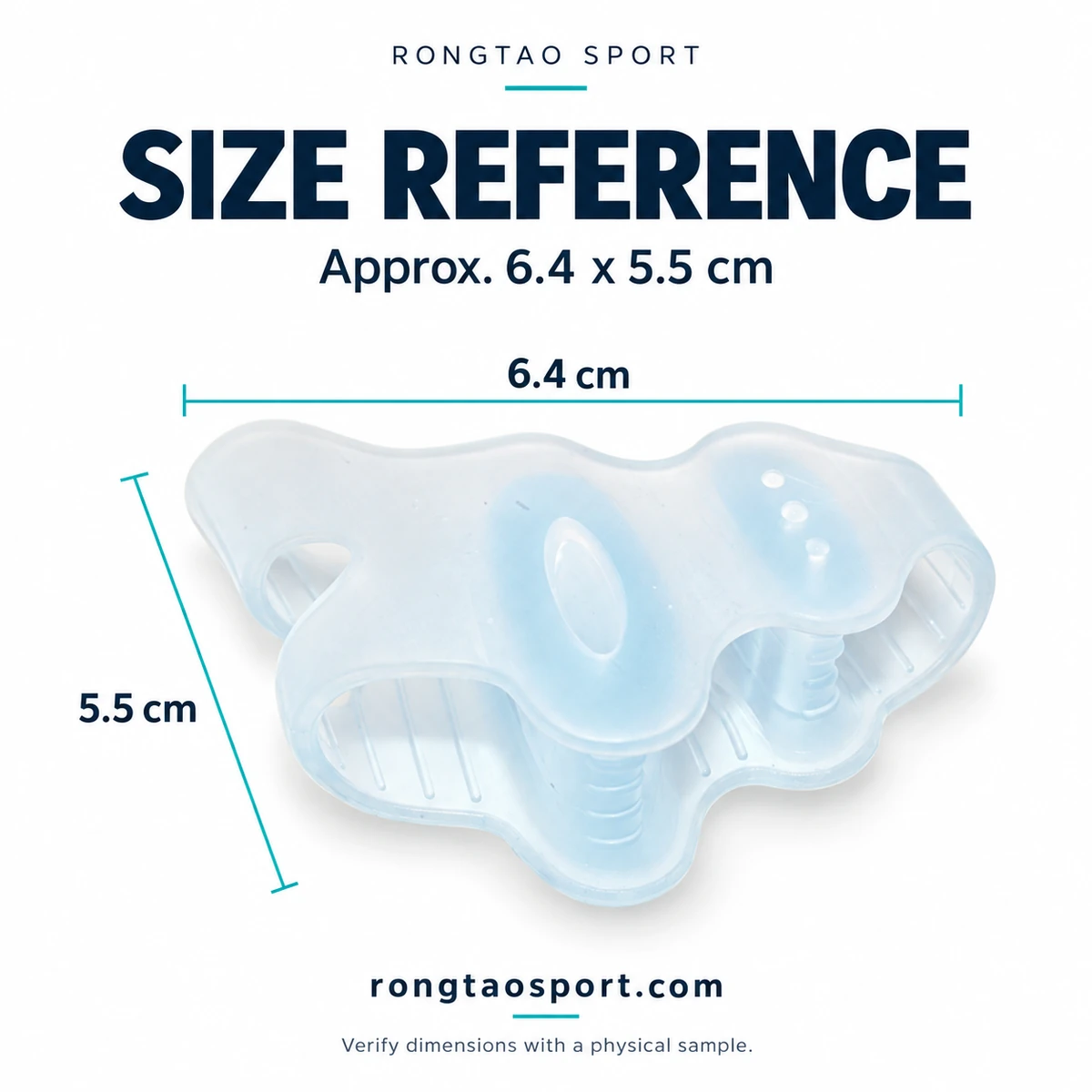 Toe separator reference dimensions of approximately 6.4 by 5.5 cm