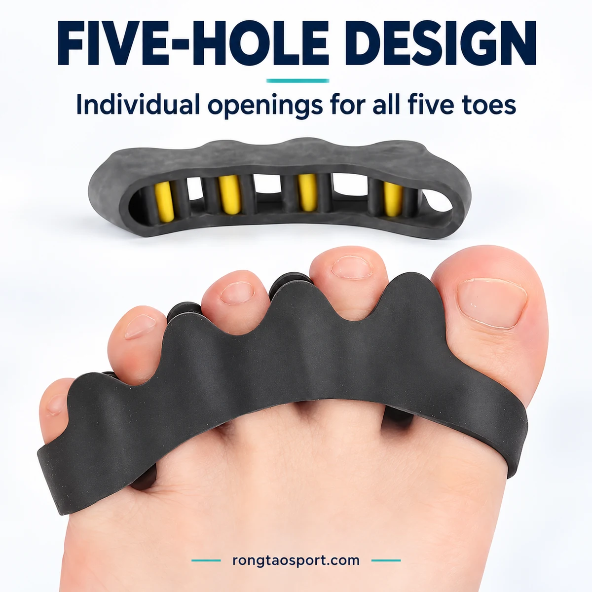 Five-hole toe separator positioned around five toes