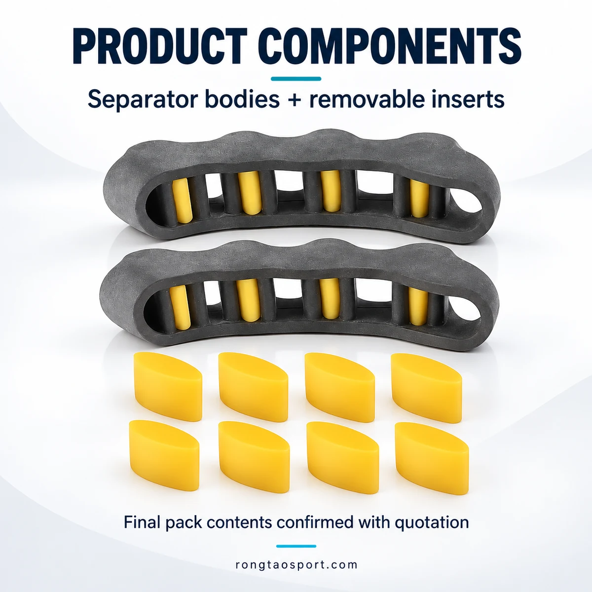 Toe separator bodies and removable inserts shown as a component overview