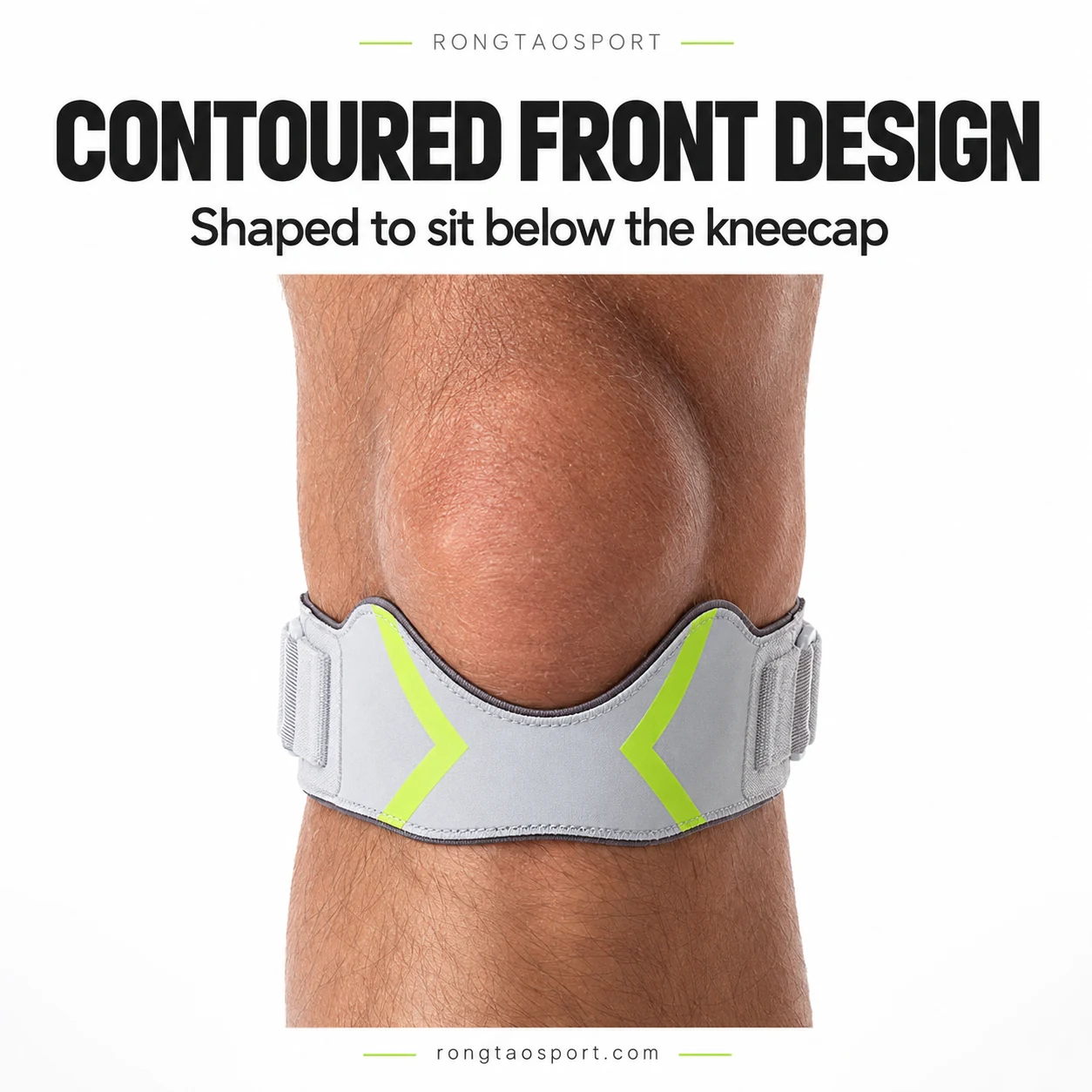 Contoured patellar strap shown below the kneecap