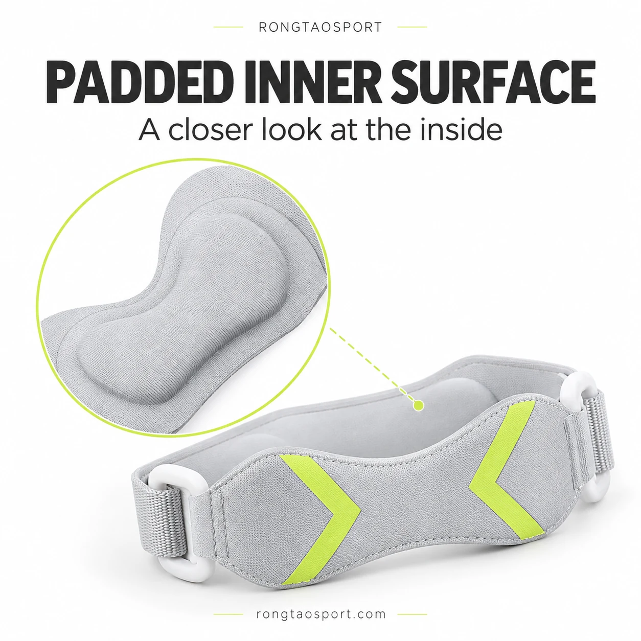 Padded inner surface of the patellar knee strap
