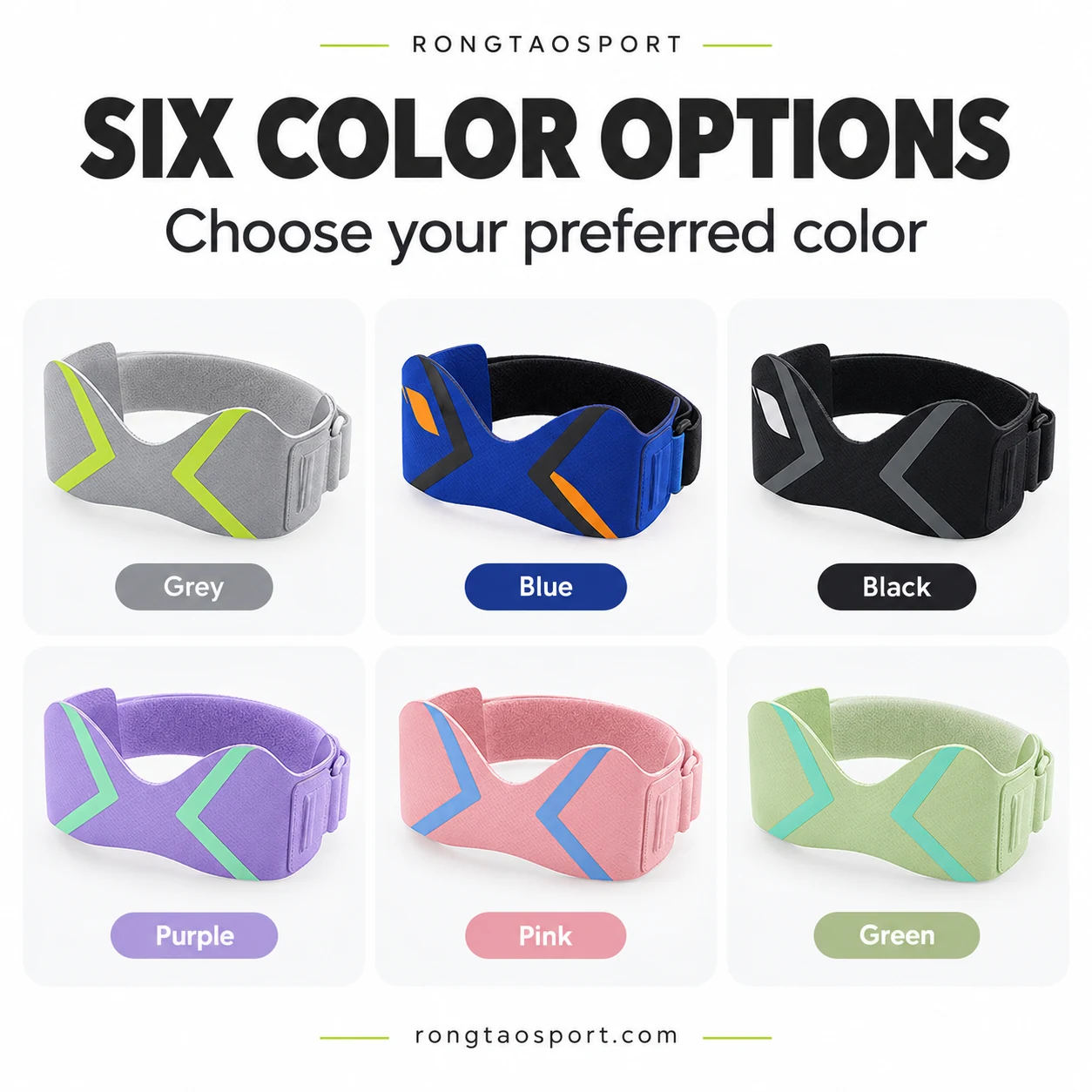Patellar knee straps in grey blue black purple pink and green