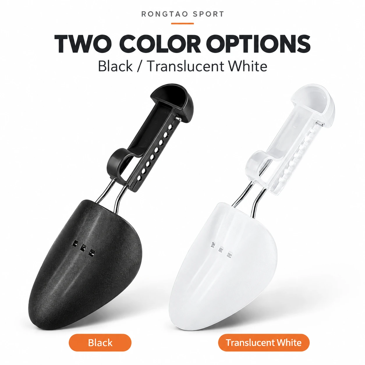 Black and translucent white adjustable shoe trees.