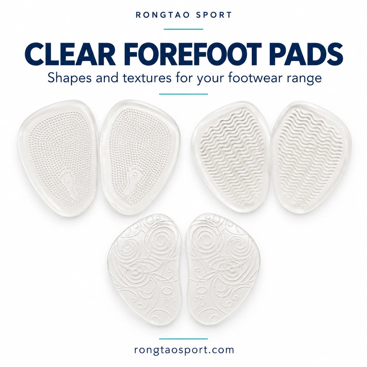 Clear forefoot pad pairs in dotted, wave and decorative designs