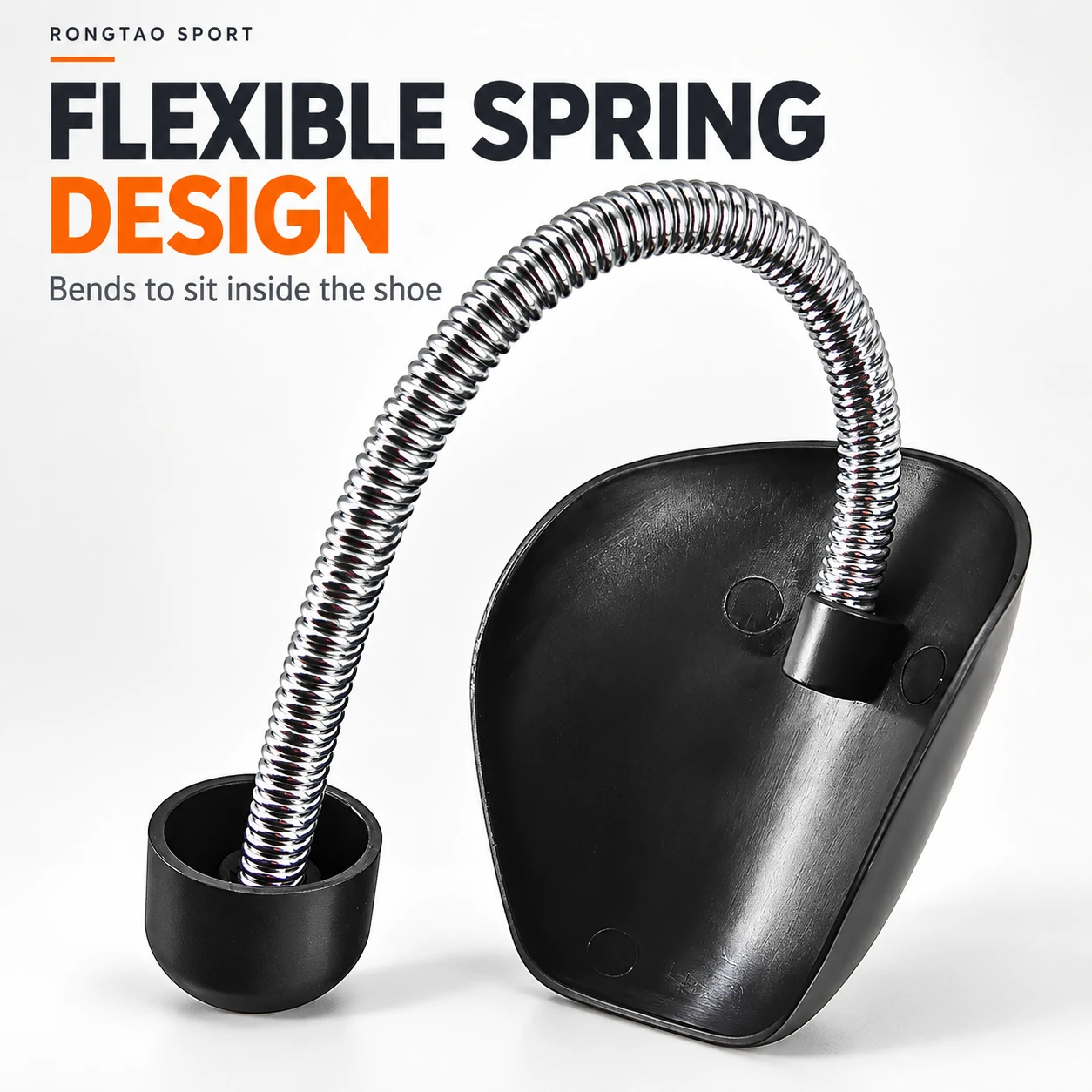 Flexible metal coil spring bent between the toe shell and heel cap.